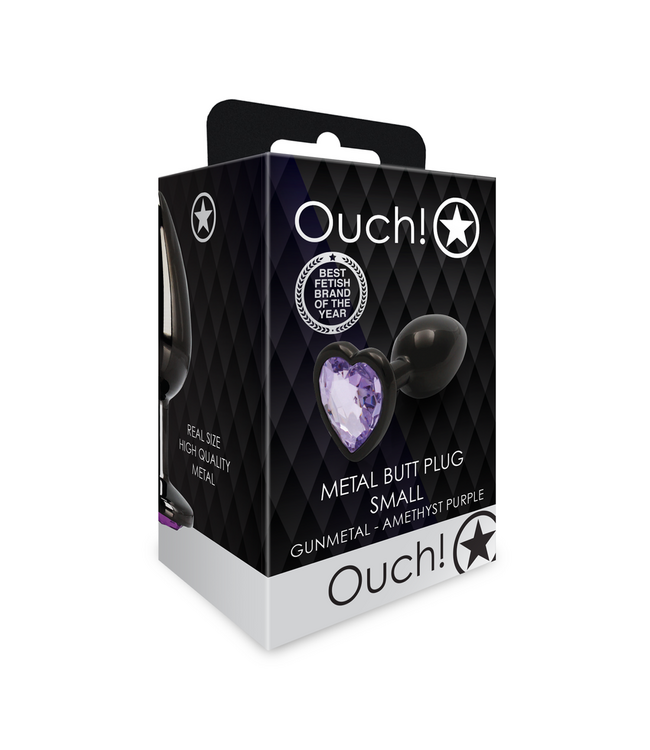 Ouch! Aluminium Hartvormige Buttplug Met Juweel Basis 6,9 cm Paars