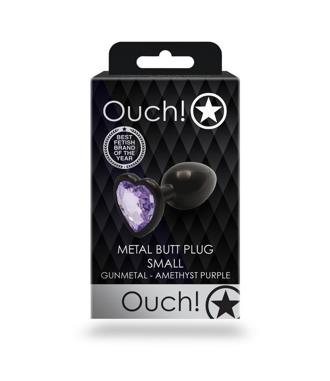 Ouch! Luxury Purple Gunmetal Heart-Shaped Gem Butt Plug - 6.9 cm