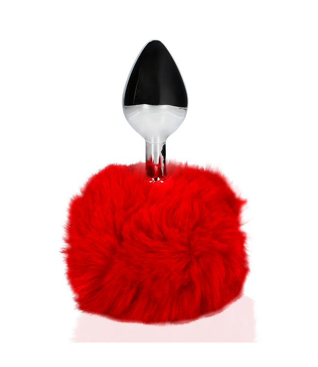 Ouch! Flauschiger Hasenschwanz mit LED und Metall-Buttplug für Spaß