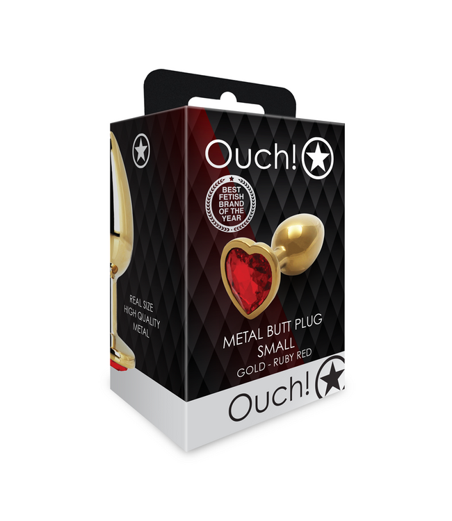 Ouch! Ouch! Aluminium Buttplug 6,9 cm Met Juweelbesette Basis Goud/Rood