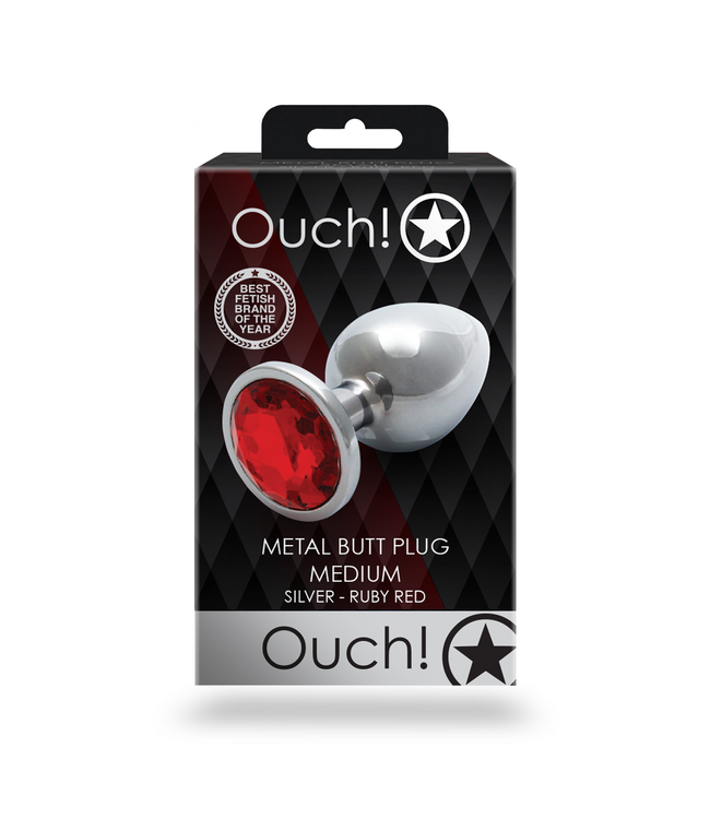 Ouch! Edelstein-Analplug 8 cm – Stilvoller Genuss in Silber & Rubinrot