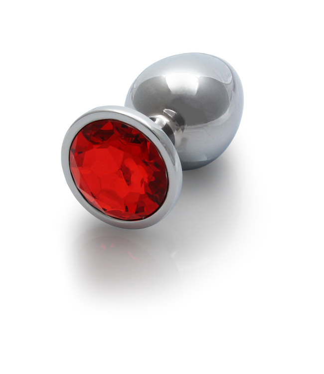 Ouch! Aluminium Juweel Butt Plug 8 cm Met Ronde Robijnsteen Inzet
