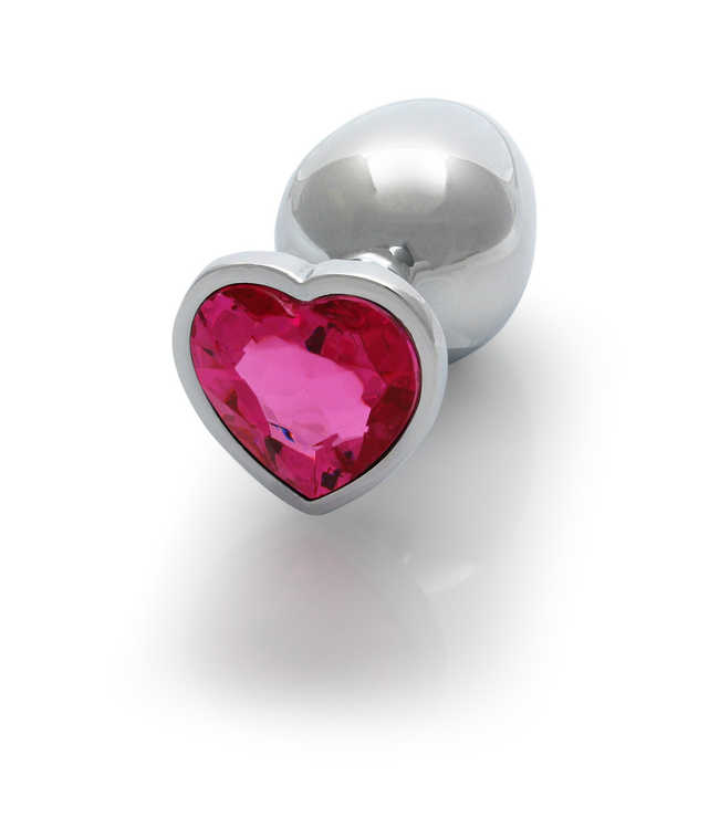 Ouch! Aluminium Buttplug Met Hartvormige Rubellietstenen 8 cm - Zilver