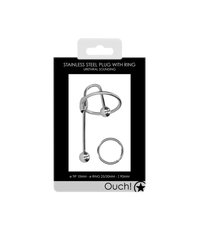 Ouch! 10mm Stainless Steel Ribbed Penis Plug with O-Ring for Pleasure