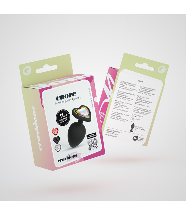 Crushious Cuore 7cm Black Silicone Anal Plug with Interchangeable Gemstones