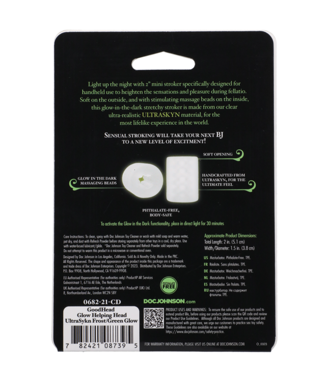 Doc Johnson Ultraskyn Glow Mini Masturbator Sleeve Voor Fellatio - Groen Lichtgevende Sleeve