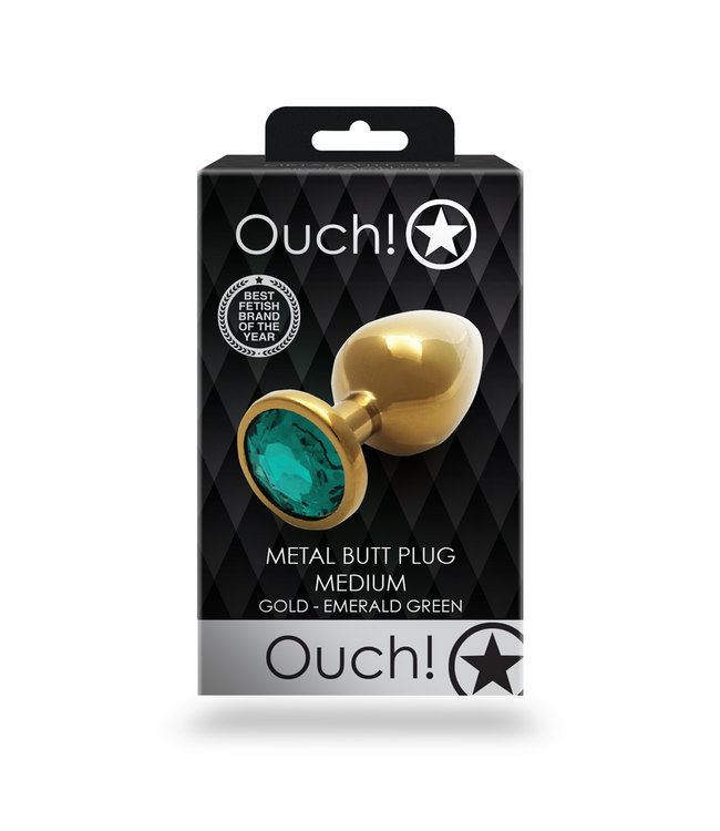 Ouch! Eleganter Buttplug mit Edelstein – 8 cm in Gold & Smaragdgrün