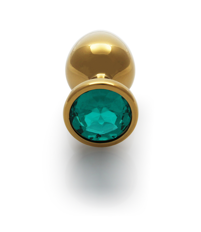 Ouch! Aluminium Buttplug 8 cm Met Goudkleurige Basis En Emerald Groen Juweel