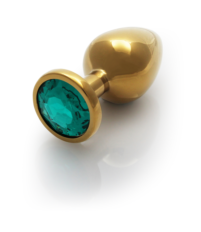 Ouch! Elegant Gold & Emerald Green 8cm Round Gem Butt Plug - Ouch! Collection
