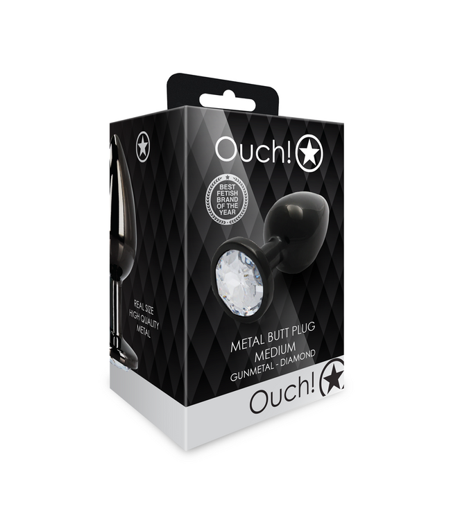 Ouch! Gunmetal Aluminium Round Gem Butt Plug - 8cm, Tapered for Pleasure