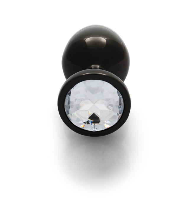 Ouch! Aluminium Buttplug 8 cm Met Ronde Edelsteen Inzet Gunmetal