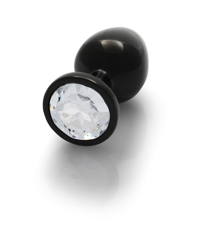 Ouch! Aluminium Buttplug 8 cm Met Ronde Edelsteen Inzet Gunmetal