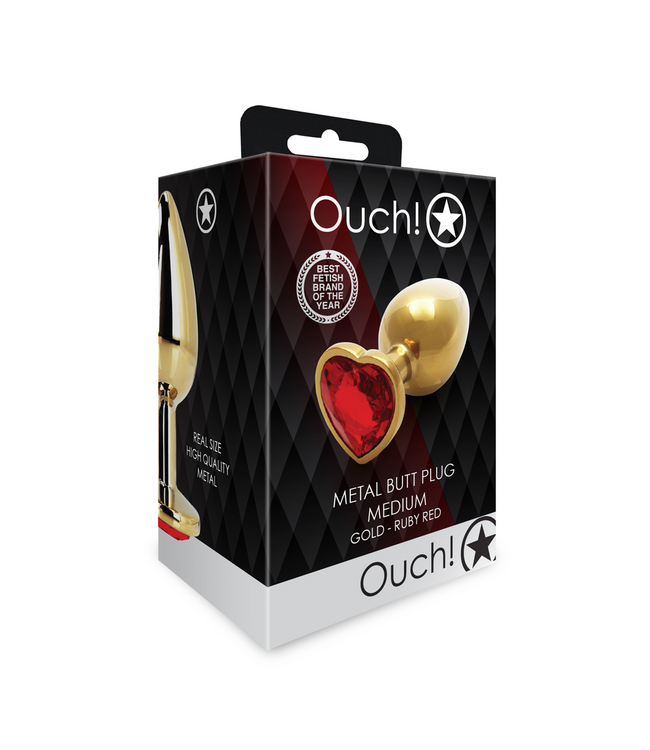 Ouch! Ouch! Aluminium Buttplug 8 cm Met Gouden Edelsteenbasis