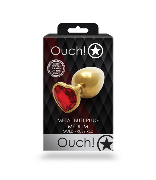 Ouch! Ouch! Aluminium Buttplug 8 cm Met Gouden Edelsteenbasis