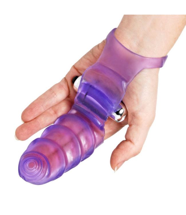 XR Brands Double Finger Banger G-Spot Vibrator - Waterproof Ribbed Purple Toy