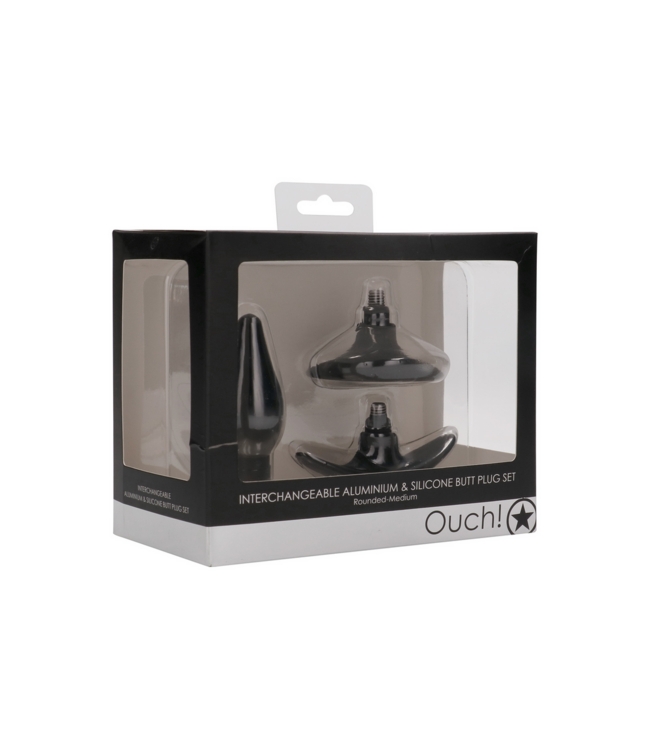 Ouch! Verwisselbare Medium Buttplugset 10 cm Met Zuignap En Ergonomische Handgreep
