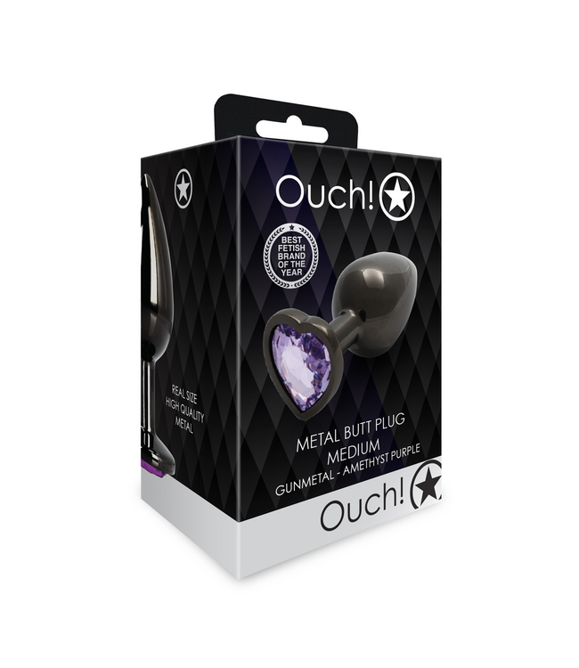 Ouch! Ouch! Aluminium Buttplug 8 cm Met Juwelen En Veilig Basis Gunmetal Paars