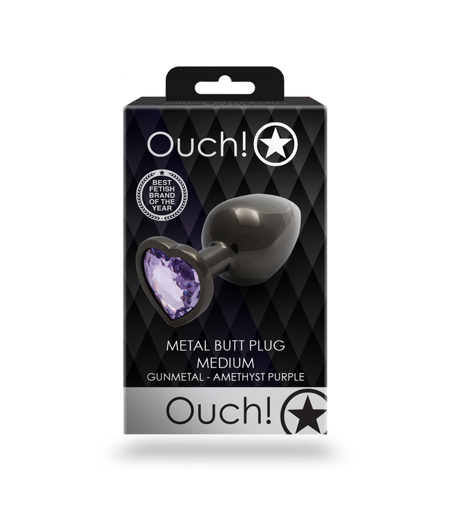 Ouch! Stylish Heart-Shaped Aluminium Butt Plug with Jewel – Gunmetal Purple