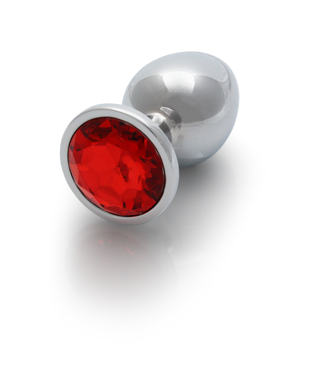 Ouch! Ouch! Aluminium Butt Plug Met Edelsteen 9,3 cm - Zilver & Ruby Rood