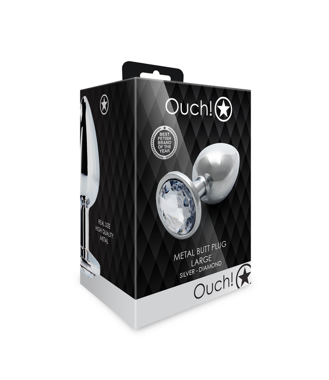 Ouch! Ouch! Aluminium Butt Plug Met Ronde Zilveren Edelsteen 9,3 cm