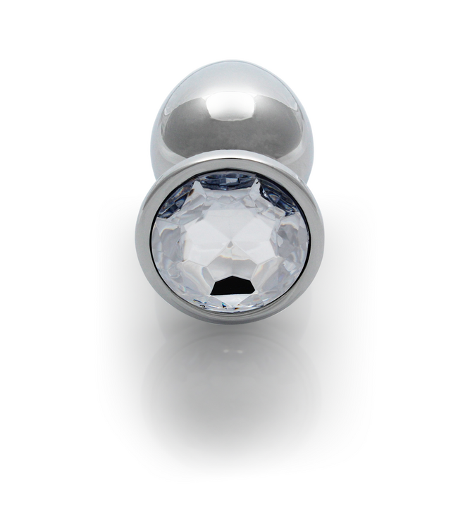 Ouch! Luxury Round Gemstone Butt Plug - 9.3 cm Silver with Diamond Accent