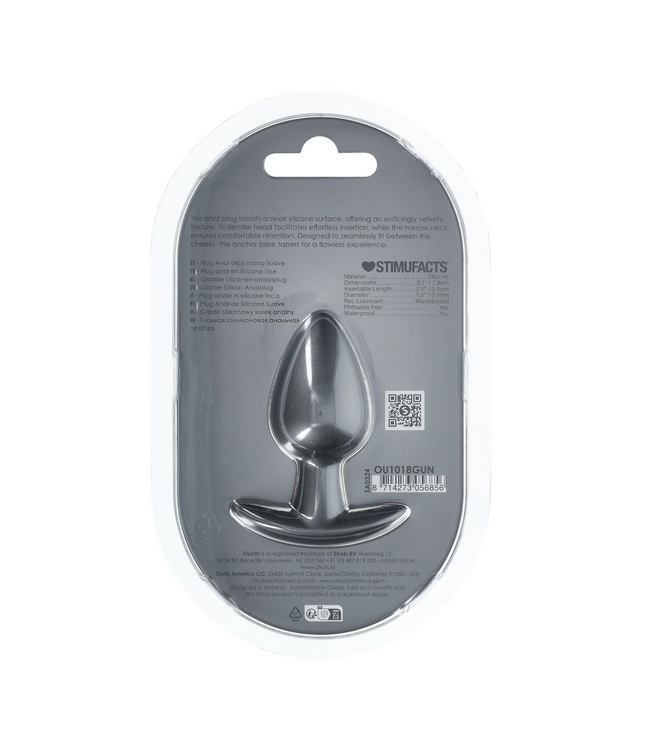 Ouch! Medium Siliconen Anal Plug 7,9 cm Gunmetal Zacht Comfort