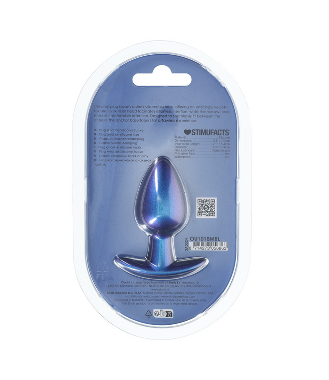 Ouch! Ouch! Medium Silicone Anal Plug 3.1" - Metallic Blue Elegance