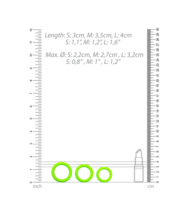 Ouch! Siliconen Glow in the Dark Penisring Set Met Dubbele Ringen - 3 Stuks