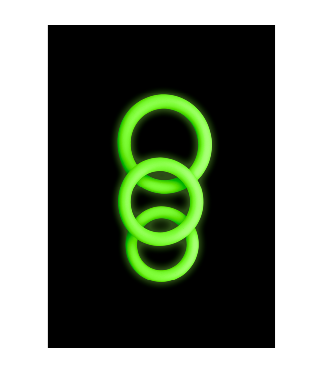 Ouch! Glow-in-the-Dark Cockring Set - 3 Flexible Silicone Rings for Pleasure