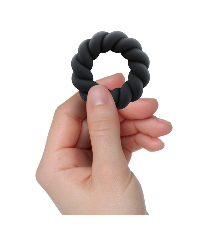 Rocks-Off Twist Schwarzer Cockring aus Silikon | Superweich & Dehnbar