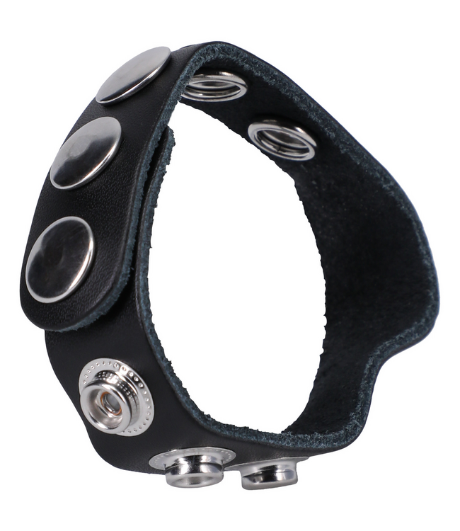 Doc Johnson Robuster Leder-Cockring mit Druckknöpfen – Schwarz, verstellbar