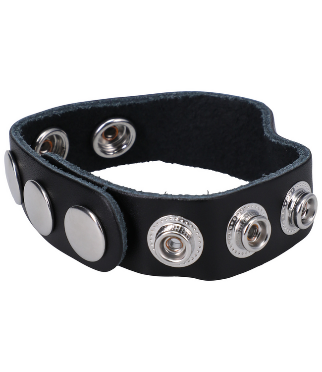 Doc Johnson Robuster Leder-Cockring mit Druckknöpfen – Schwarz, verstellbar