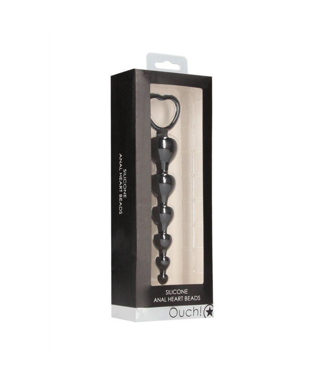 Ouch! Intense Pleasure Anal Heart Beads - Soft Silicone 18.5 cm