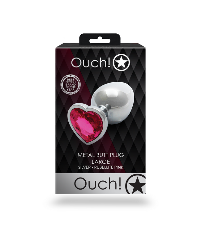 Ouch! Luxury Heart Gem Aluminium Butt Plug - 9.3 cm Silver/Rubellite Pink