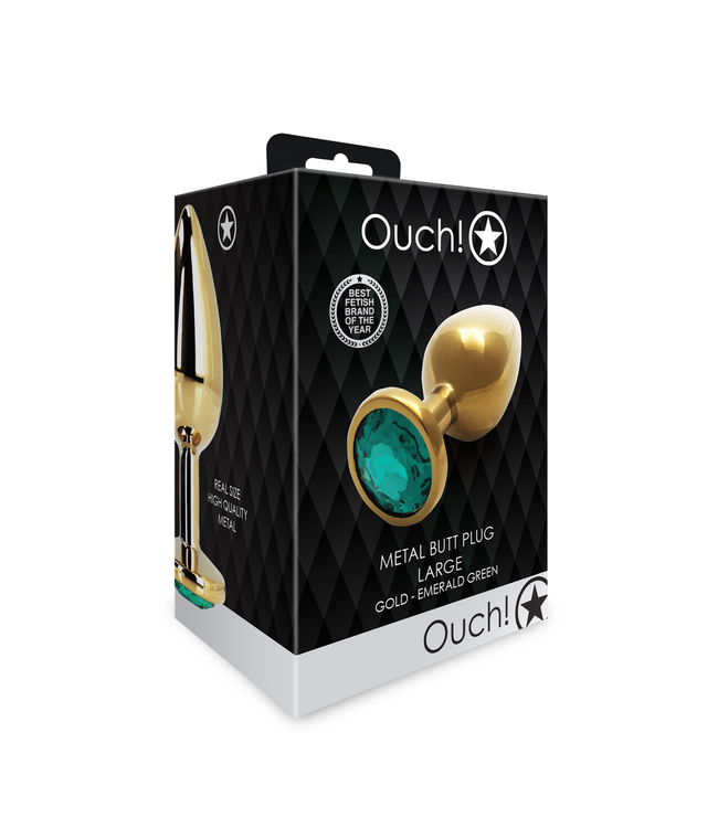 Ouch! Luxus Analplug mit Edelstein – 9,3 cm, Gold & Smaragdgrün, sinnlich.