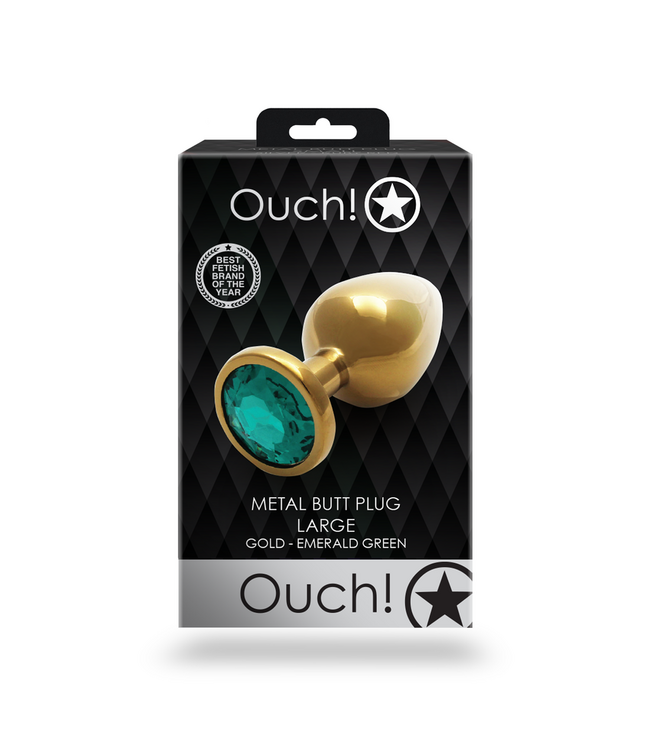 Ouch! Luxus Analplug mit Edelstein – 9,3 cm, Gold & Smaragdgrün, sinnlich.