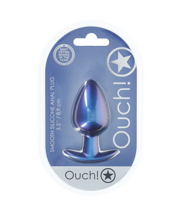 Ouch! Large 8.9 cm Soft Silicone Anal Plug - Metallic Blue for Ultimate Pleasure