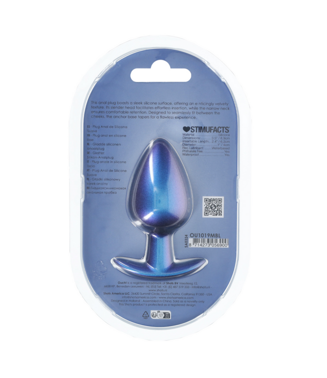 Ouch! Large 8.9 cm Soft Silicone Anal Plug - Metallic Blue for Ultimate Pleasure