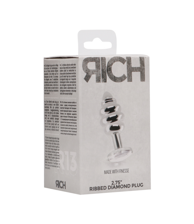Rich by Shots Anale Plug Van Glanzende Legering Met 5 Ribbels En Wit Glazen Accent 7,3 cm