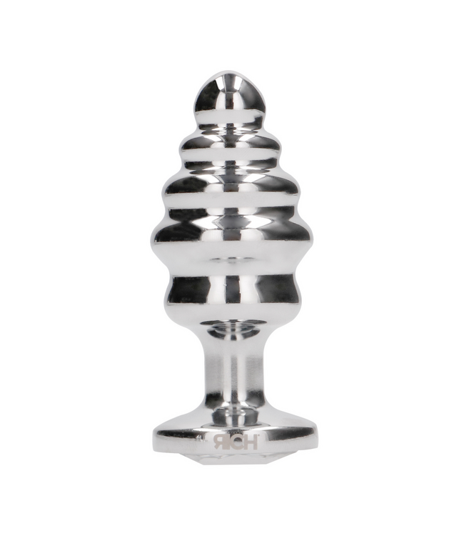 Rich by Shots Stylish Ribbed Diamond Anal Plug 7.3cm - Luxurious Silver Design