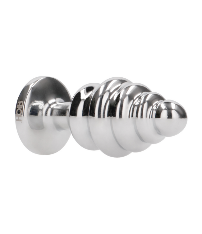 Rich by Shots Anale Plug Van Glanzende Legering Met 5 Ribbels En Wit Glazen Accent 7,3 cm