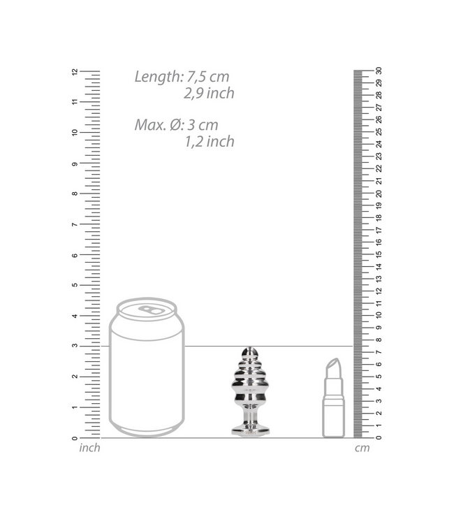 Rich by Shots Anale Plug Van Glanzende Legering Met 5 Ribbels En Wit Glazen Accent 7,3 cm