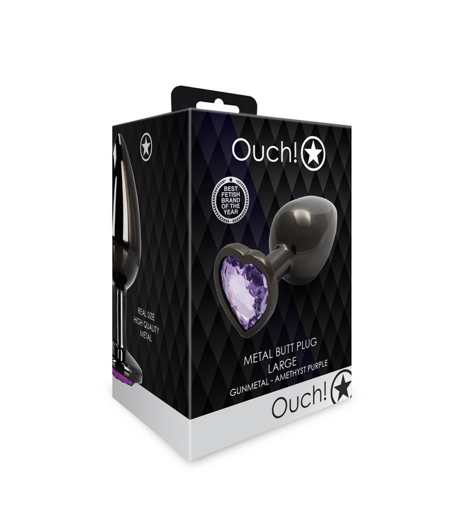 Ouch! Ouch! Aluminium Buttplug Met Hartvormige Juweelbasis 9,3 cm Zwart