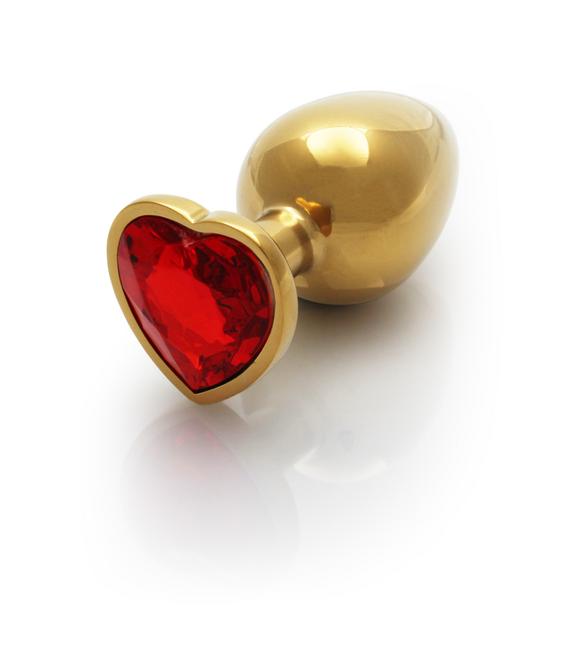 Ouch! Ouch! Aluminium Buttplug Met Gouden Afwerking En Robijnkleurige Juweelbasis 9,3 cm