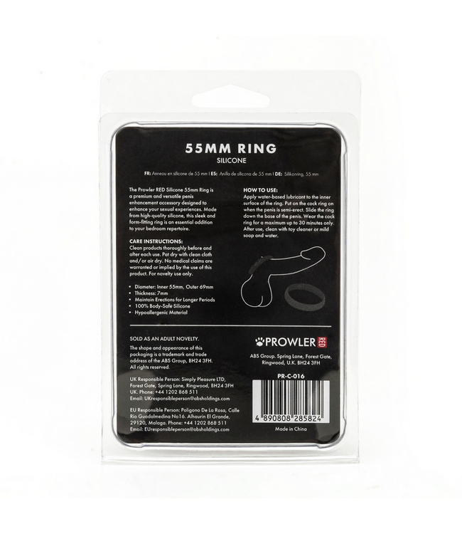 Prowler Red Prowler Red Siliconen Penisring 55 mm Zwart Voor Versterkte Erectie