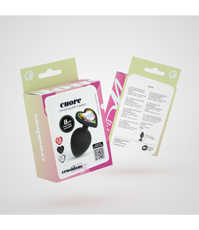 Crushious Cuore Silicone Anal Plug 8cm - Interchangeable Rhinestones, Black