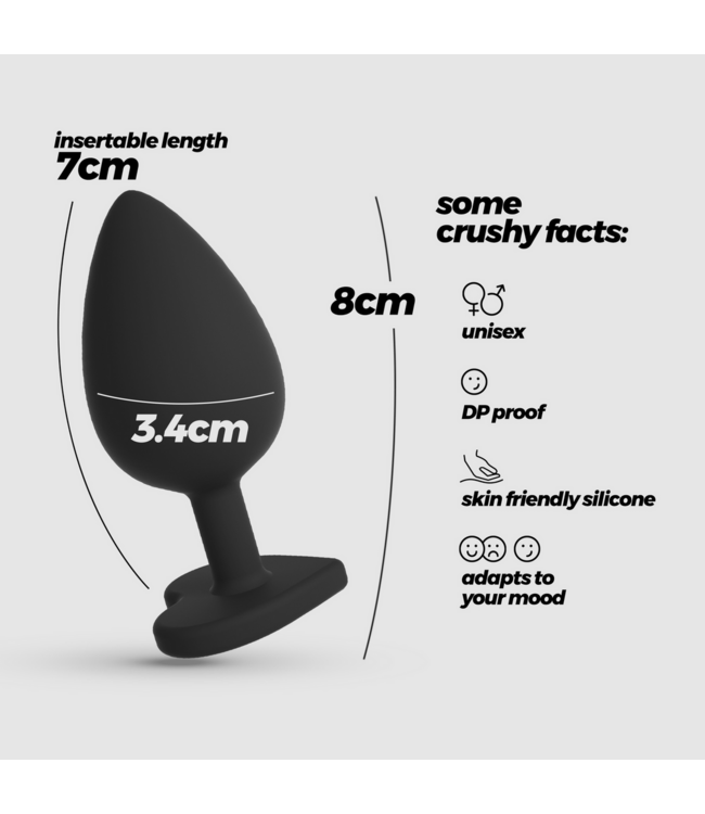Crushious Cuore Silicone Anal Plug 8cm - Interchangeable Rhinestones, Black