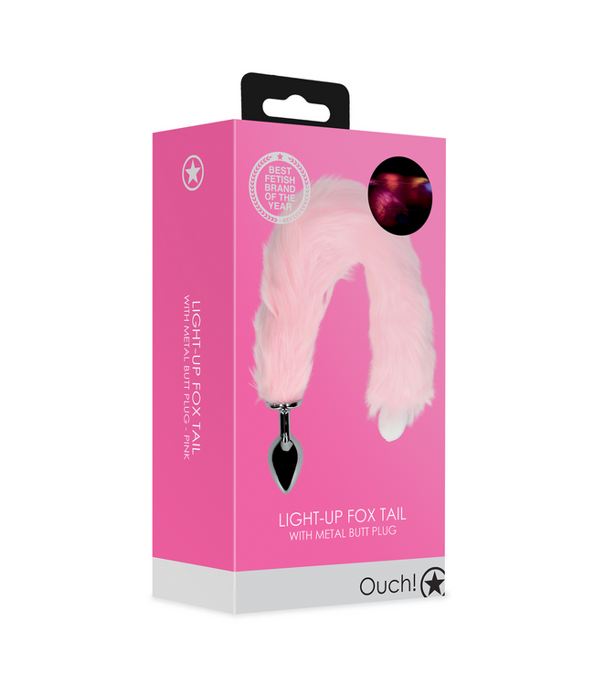 Ouch! Luminous Fox Tail with Metal Butt Plug - LED Pleasure Toy in Pink