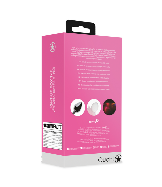 Ouch! Luminous Fox Tail with Metal Butt Plug - LED Pleasure Toy in Pink