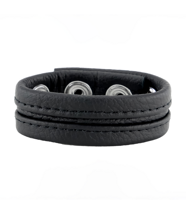 Red Leather Leren Verstelbare Cockring Zwart Met Metalen Drukknopen – 30-55 mm